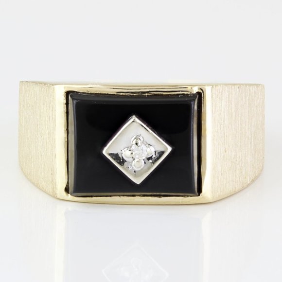 Vintage Men's 10k Yellow Gold Diamond + Onyx Anniversary / Cocktail Ring - Picture 2 of 8